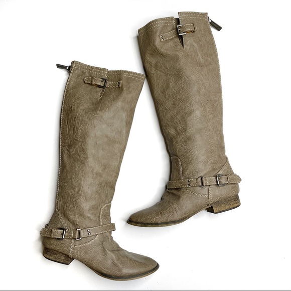 Breckelle’s Outlaw Taupe Knee High Western Boots Faux Leather Zippered Size 8 - Picture 2 of 10